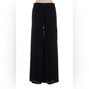 CHICO'S Palazzo Pants Black Crochet Look Cutwork Lined Pull On Tassel Tie size 3